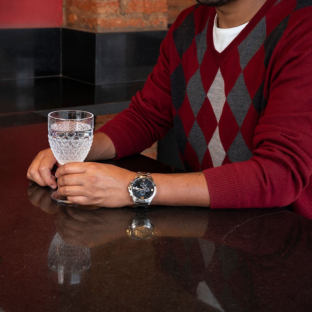 Relógio Masculino Cronógrafo Aro 3D Prata Prata 4