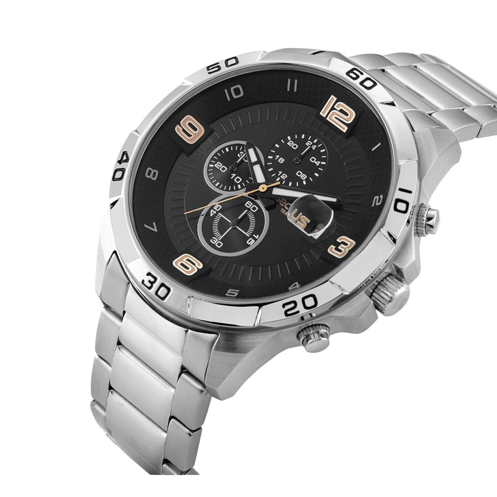 Relógio Masculino Cronógrafo Aro 3D Prata Prata 6