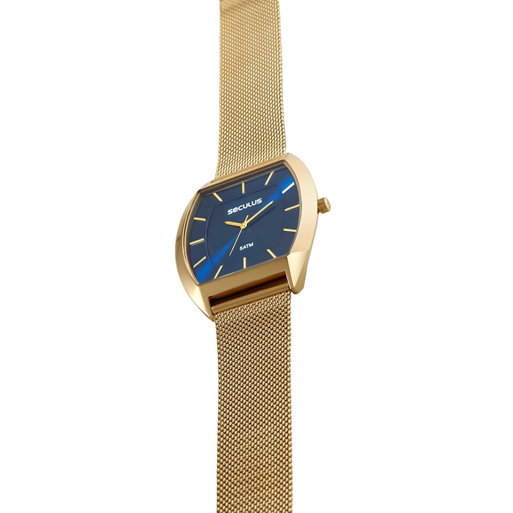 Relógio Masculino Quadrado Malha de Aço Dourado Dourado 6