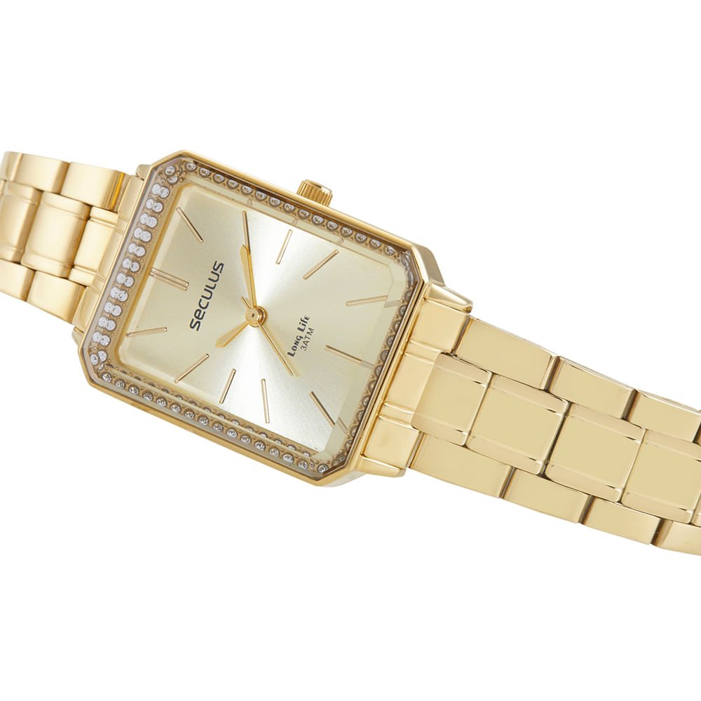 Relógio Feminino Aço Quadrado Dourado Dourado 6