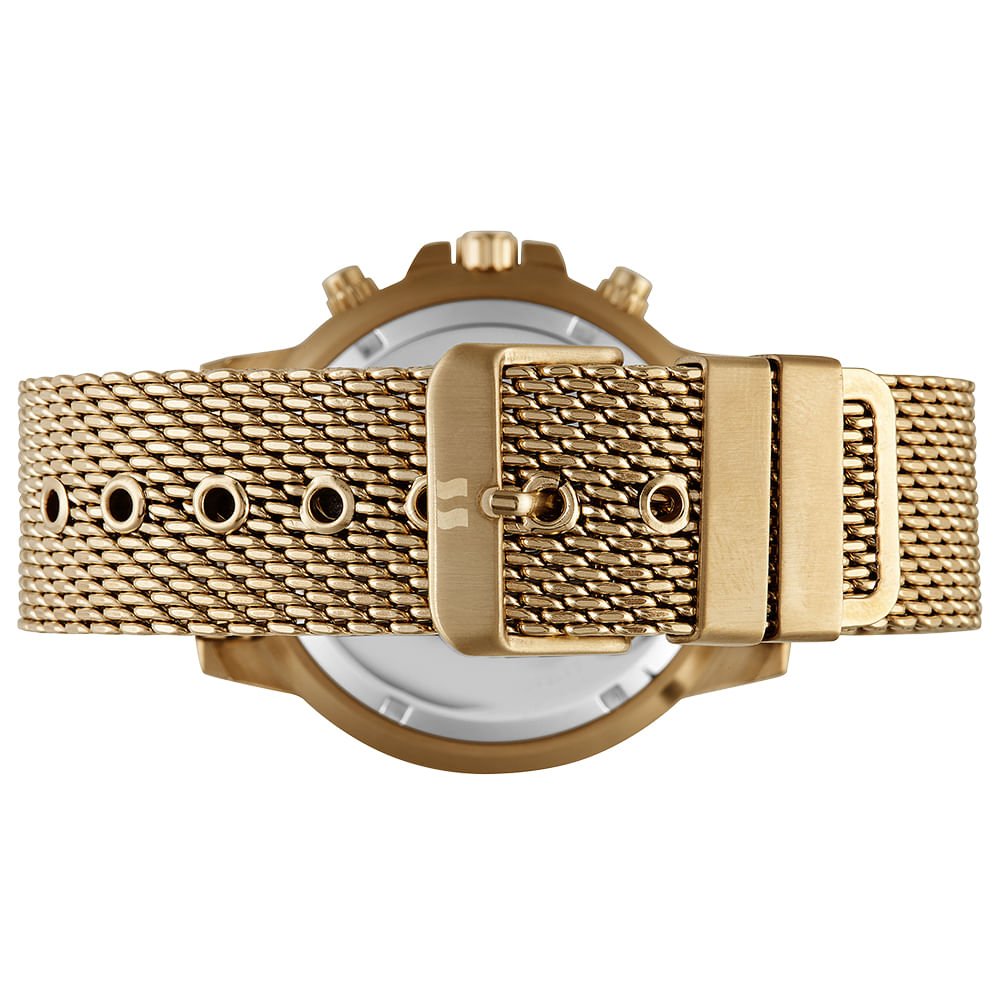 Relógio Masculino Cronógrafo Malha de Aço Dourado Dourado 2