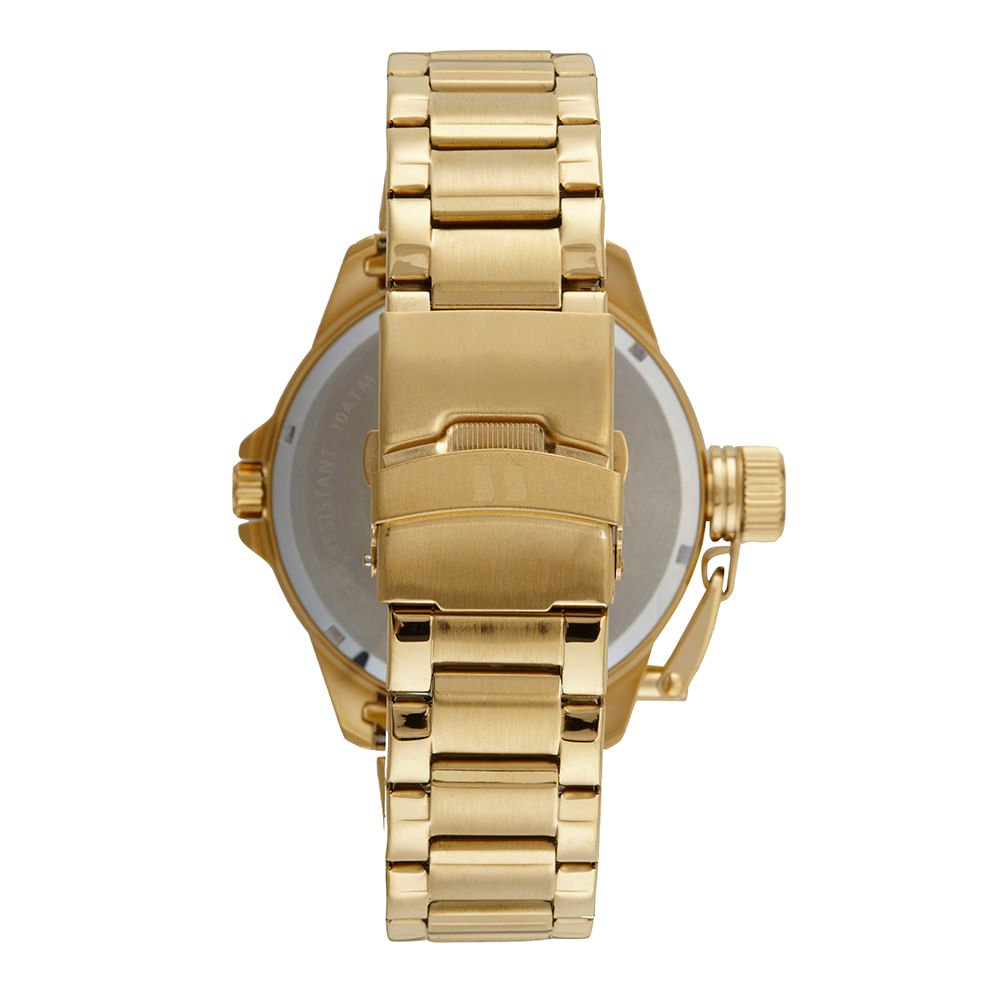 Relógio Masculino Aço Dual Time Dourado Dourado 3