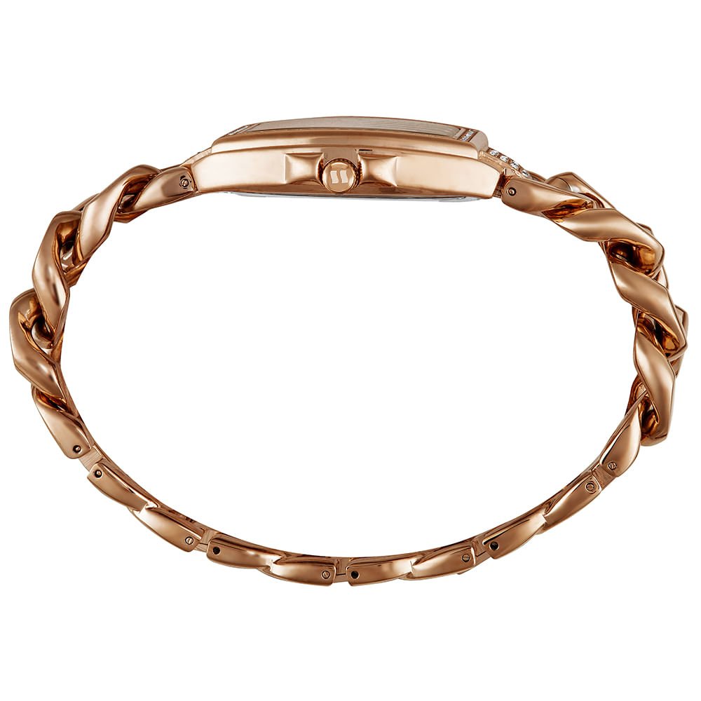 Relógio Feminino Quadrado Corrente Cristais Rosé Rosa 2