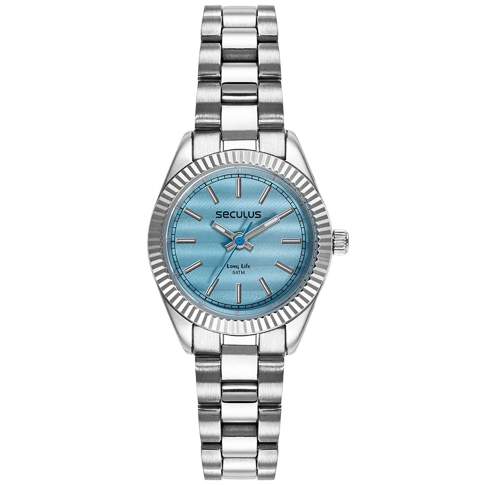 Relógio Feminino Aço Catraca Serrilhada Prata Prata 1