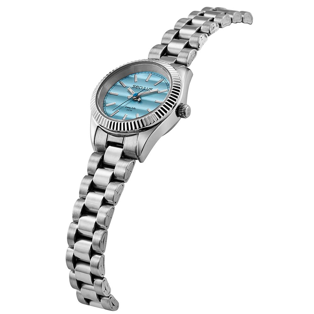 Relógio Feminino Aço Catraca Serrilhada Prata Prata 2