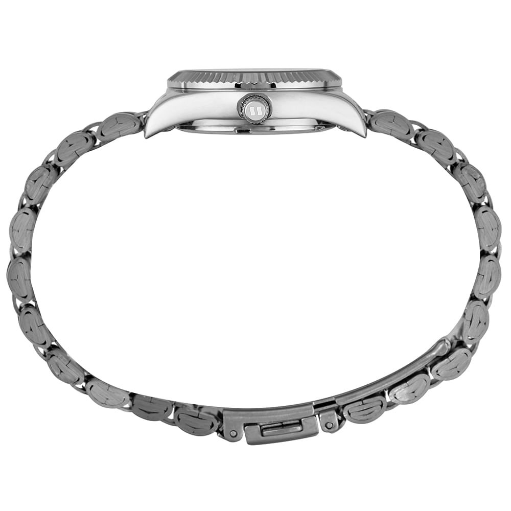 Relógio Feminino Aço Catraca Serrilhada Prata Prata 4