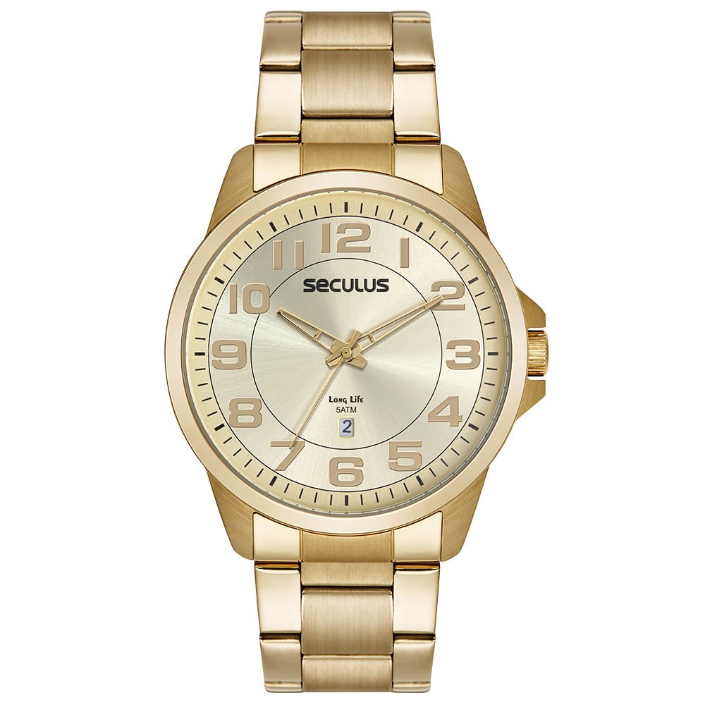 Relógio Masculino Aço Casual Com Calendário Dourado Dourado 1