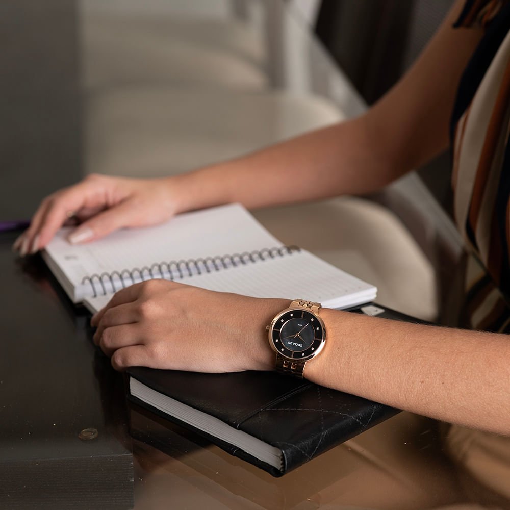 Relógio Feminino Madrepérola Cristais Rosé Rosa 2