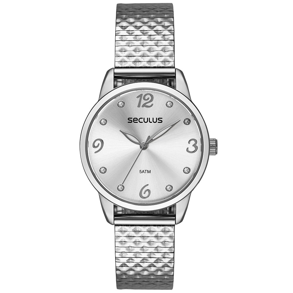 Relógio Feminino Pulseira Texturizada Prata Prata 1
