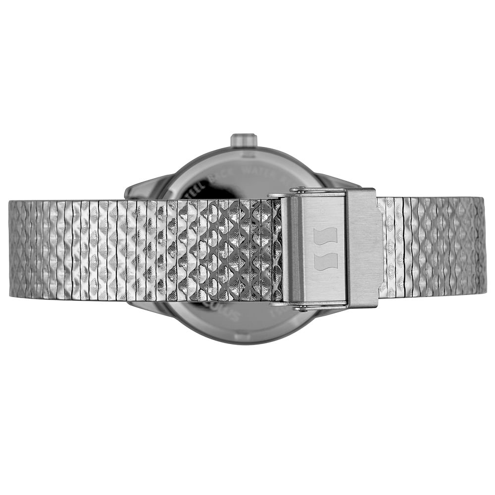 Relógio Feminino Pulseira Texturizada Prata Prata 5