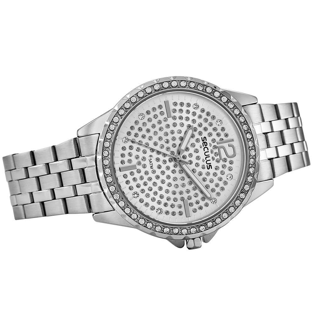 Relógio Feminino Cristais Prata Prata 2