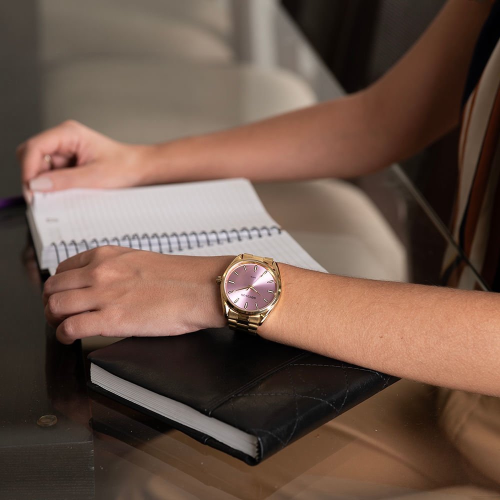 Relógio Feminino Dourado Com Mostrador Roxo Dourado 2