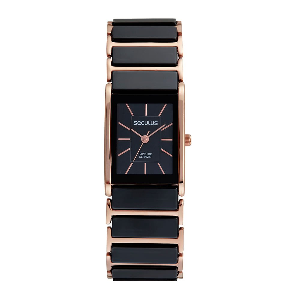 Relógio Feminino Quadrado Cerâmica Rosé Rosa 1