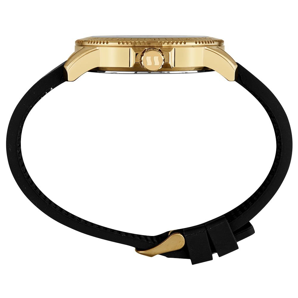 Relógio Masculino Silicone e Pespontos Dourado Preto 2