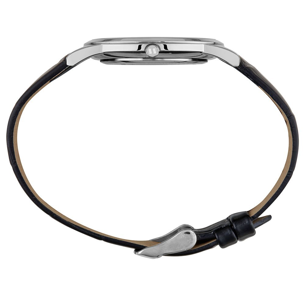 Relógio Masculino Slim Couro Croco Prata Preto 4