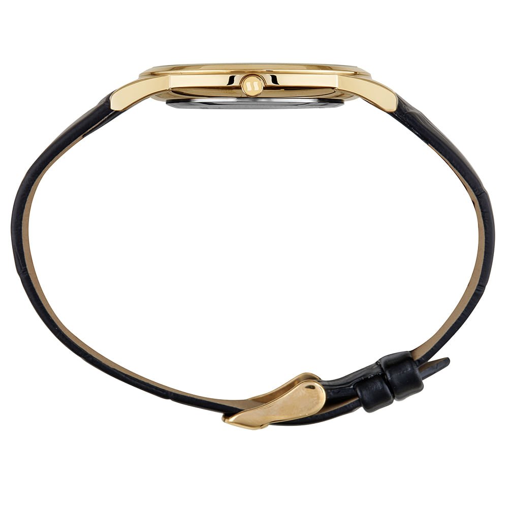 Relógio Masculino Slim Couro Croco Dourado Preto 4