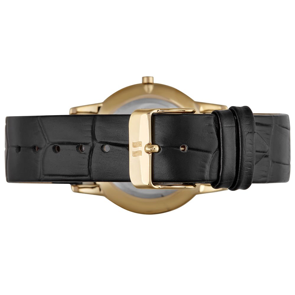 Relógio Masculino Slim Couro Croco Dourado Preto 5