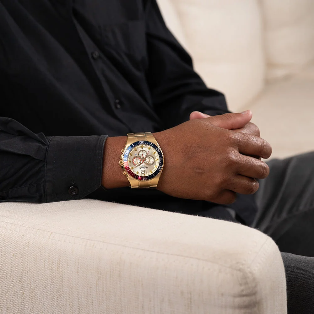 Relógio Masculino Cronógrafo Catraca Bicolor Aço Dourado Dourado 3