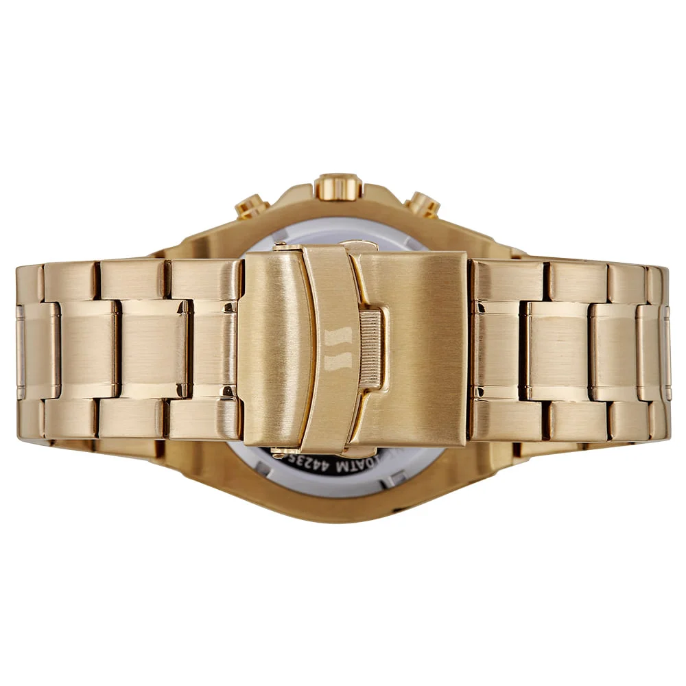 Relógio Masculino Cronógrafo Catraca Bicolor Aço Dourado Dourado 5