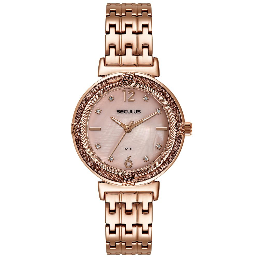 Relógio Feminino Madrepérola Cristais Rosé