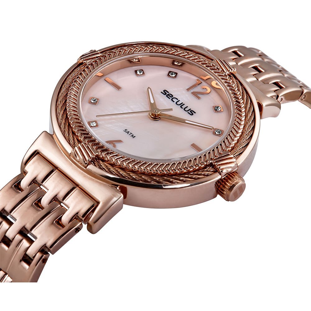 Relógio Feminino Madrepérola Cristais Rosé Dourado 2