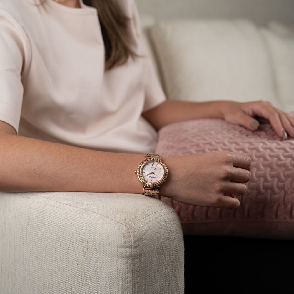 Relógio Feminino Madrepérola Cristais Rosé Dourado 3