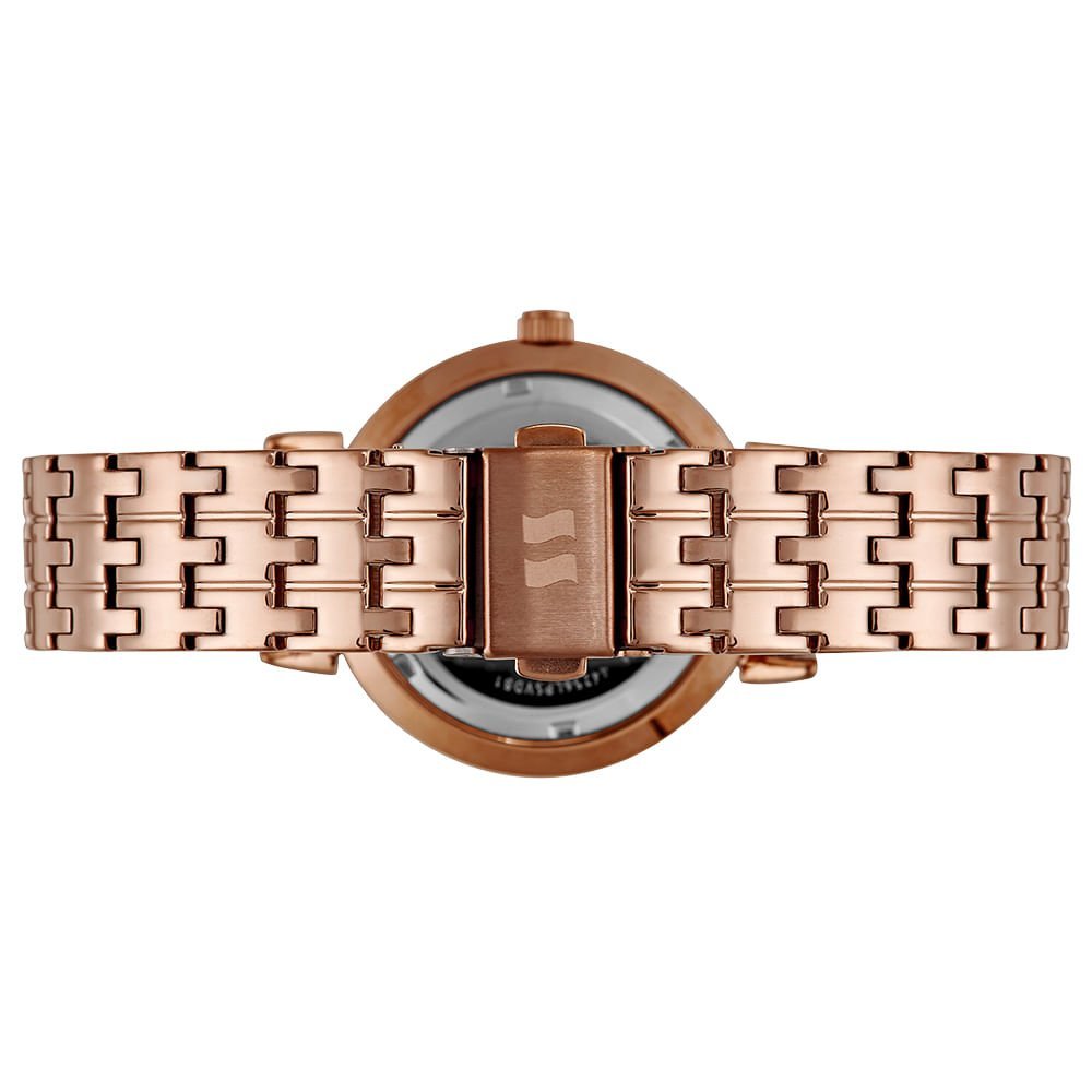 Relógio Feminino Madrepérola Cristais Rosé Dourado 5
