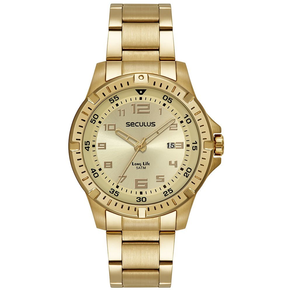 Relógio Masculino Casual Aço Com Calendário Dourado Dourado 1