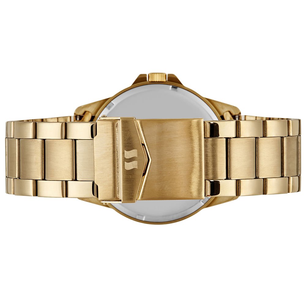 Relógio Masculino Aço Calendário Dourado Dourado 4