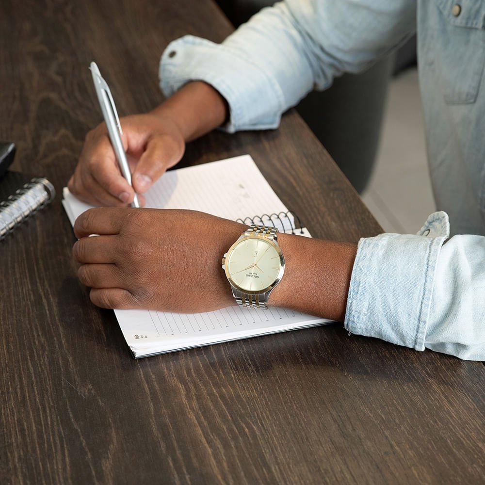 Relógio Masculino Aço Minimalista Prata e Dourado Multicores 2