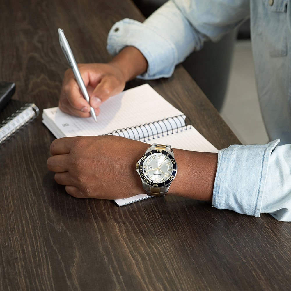 Relógio Masculino Aço Com Lupa Para Calendário Bicolor Multicores 2
