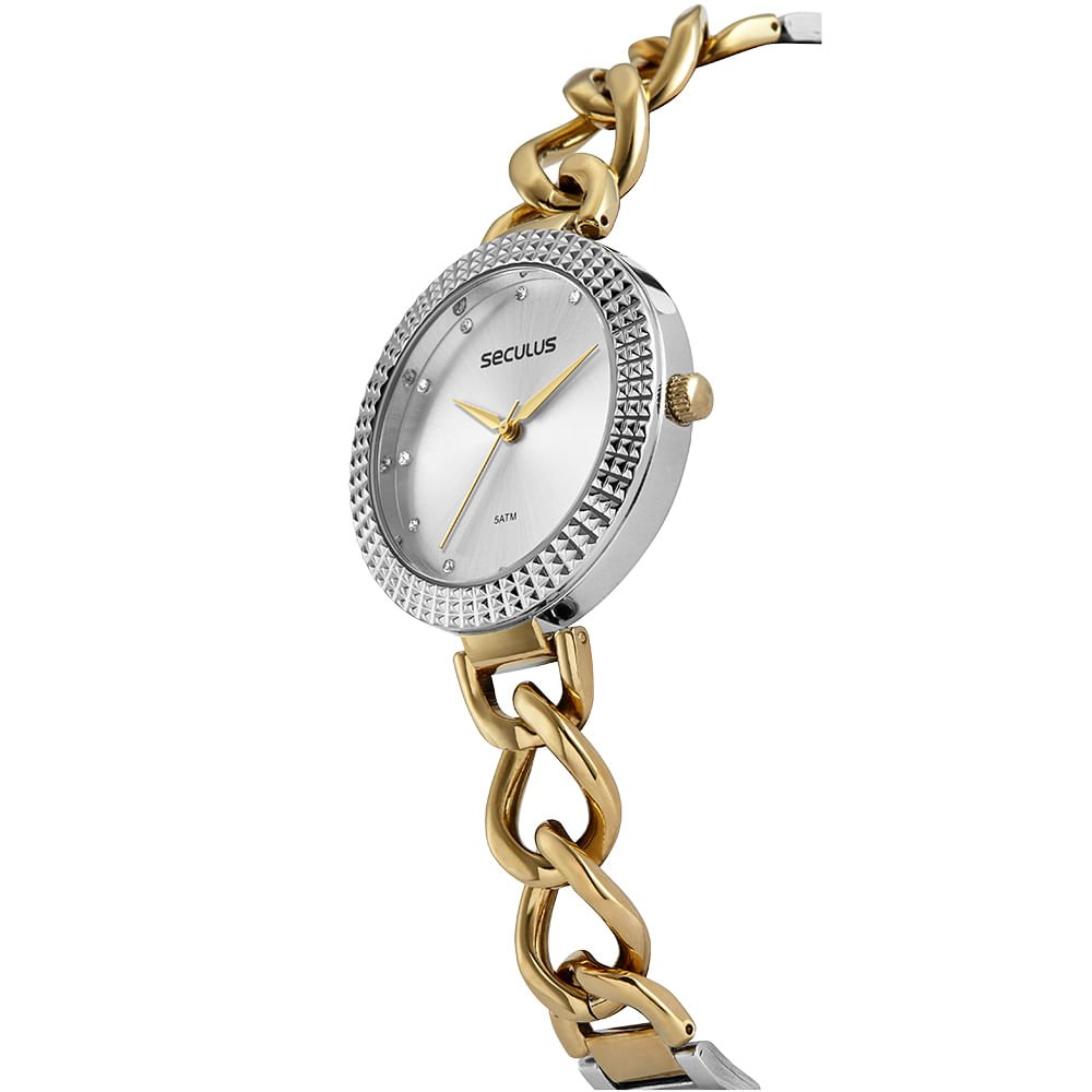 Relógio Feminino Correntes e Texturas Bicolor Dourado 2