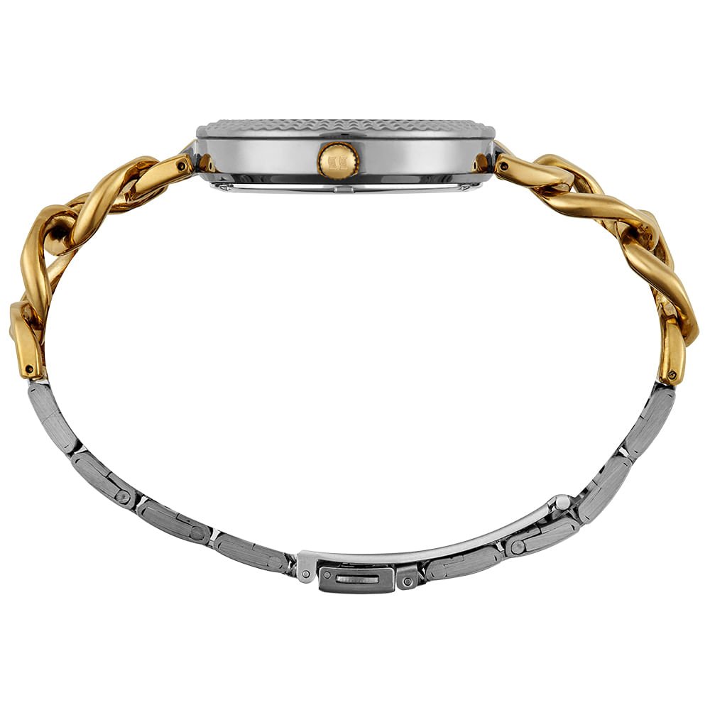 Relógio Feminino Correntes e Texturas Bicolor Dourado 4