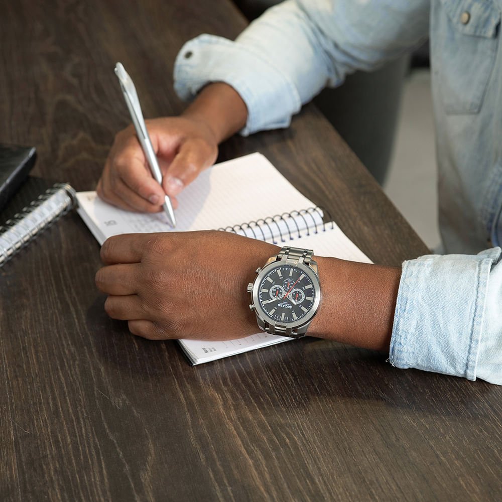 Relógio Masculino Cronógrafo Aço Aro 3D Prata Prata 2
