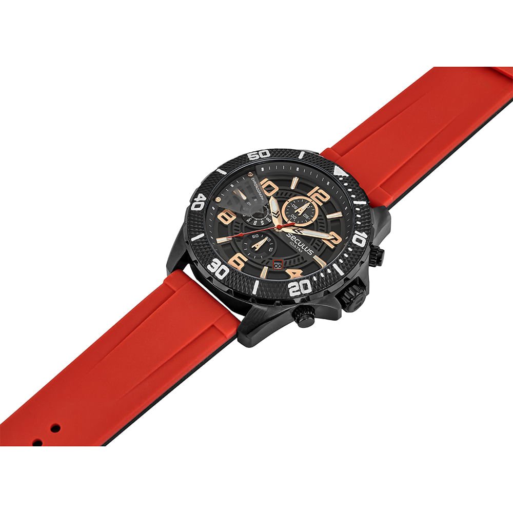 Relógio Masculino Cronógrafo Silicone Textura Cinza Vermelho 2