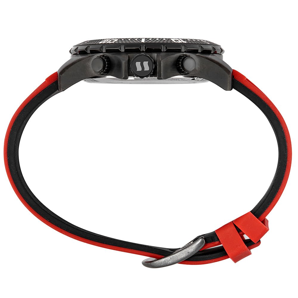 Relógio Masculino Cronógrafo Silicone Textura Cinza Vermelho 4
