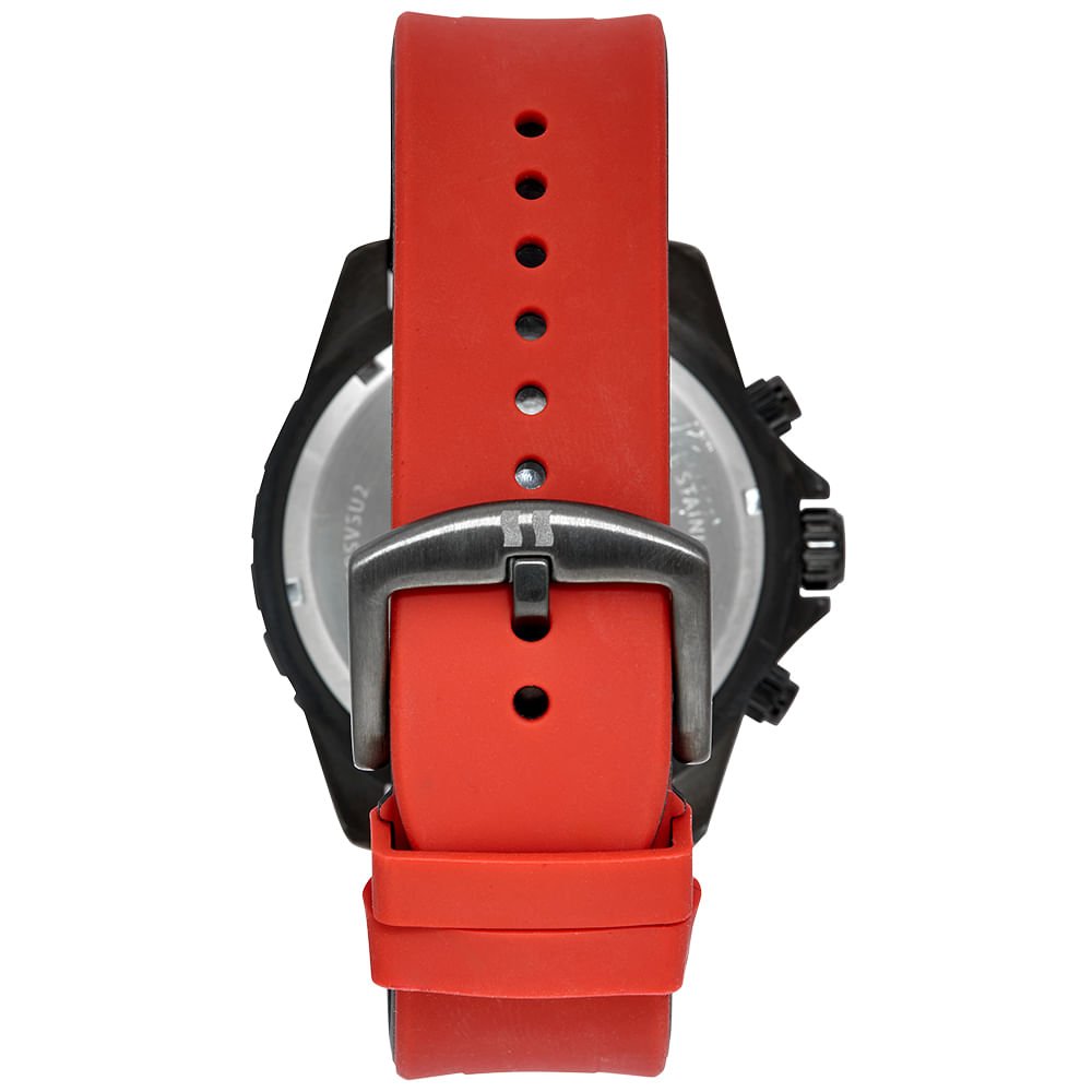Relógio Masculino Cronógrafo Silicone Textura Cinza Vermelho 5