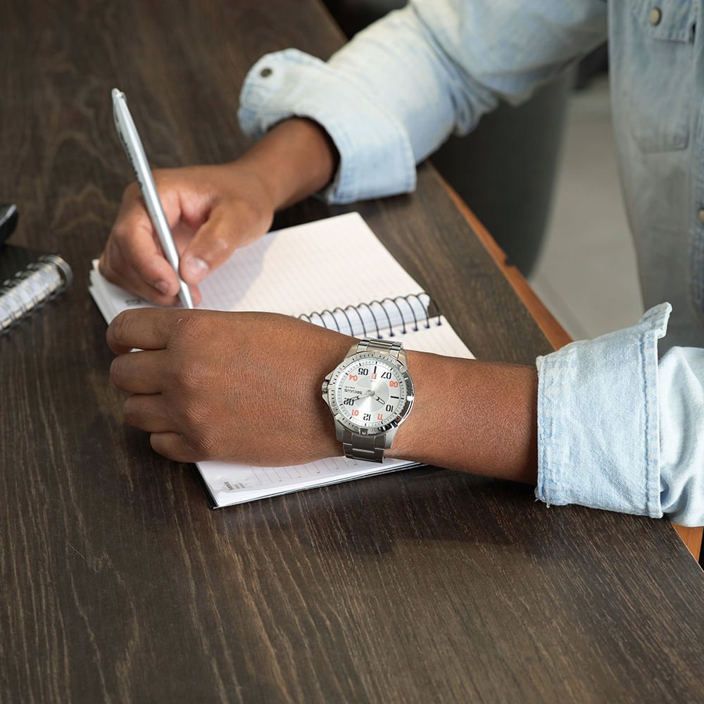 Relógio Masculino Aço Casual Com Calendário Prata Prata 2