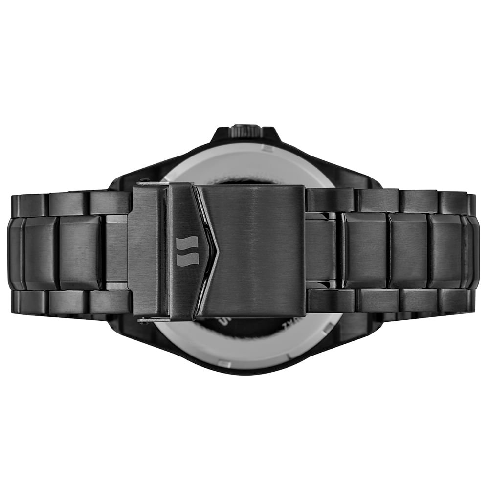 Relógio Masculino Aço Casual Calendário Preto Preto 4