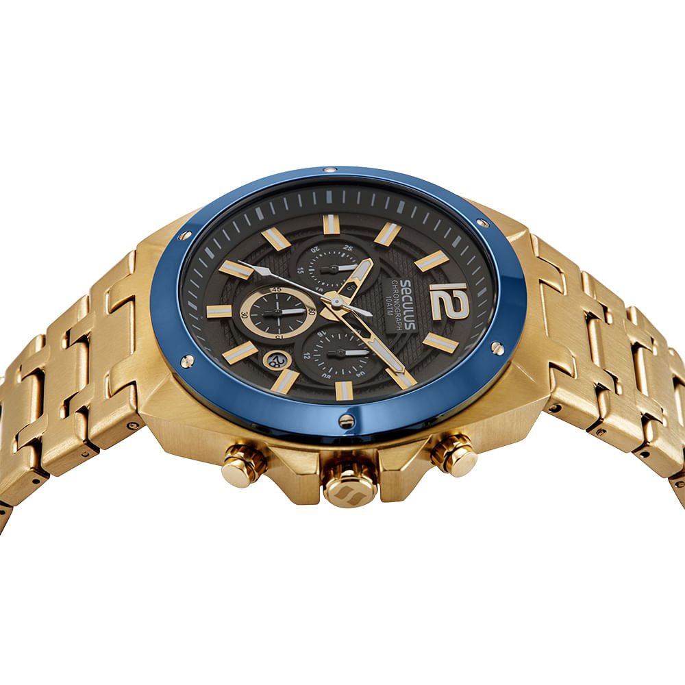 Relógio Masculino Cronógrafo Aço Dourado Dourado 2