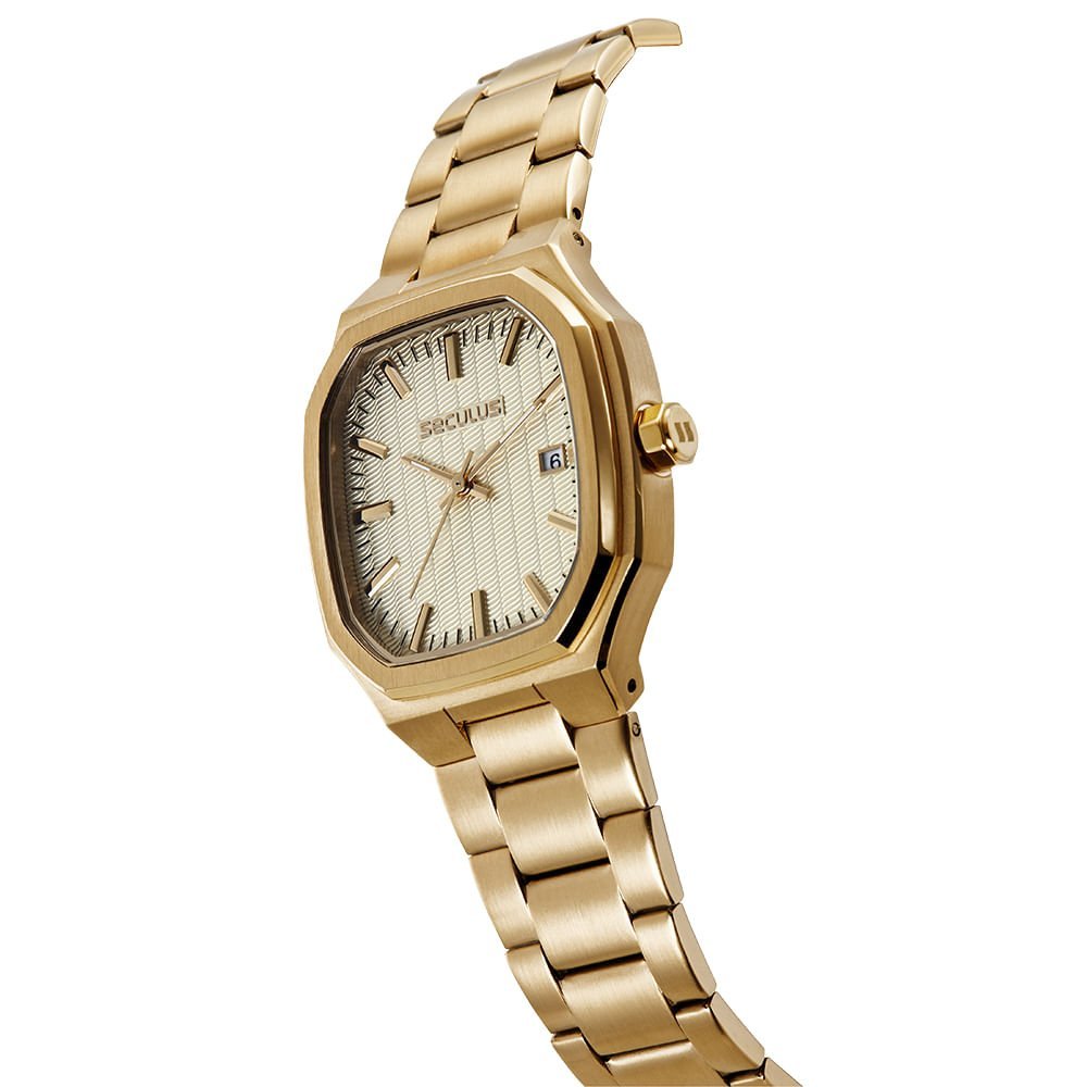 Relógio Masculino Quadrado Social Aço Dourado Dourado 2
