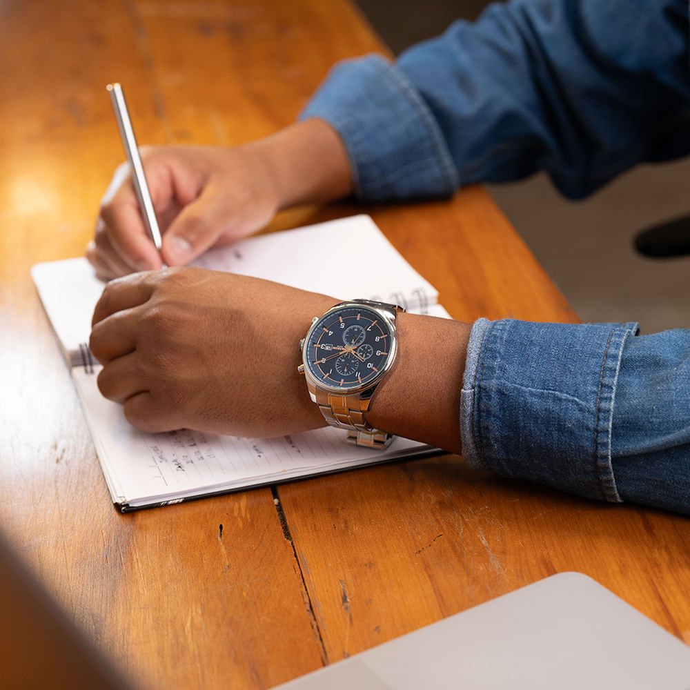 Relógio Masculino Cronógrafo Aço Aro 3D Prata Prata 3