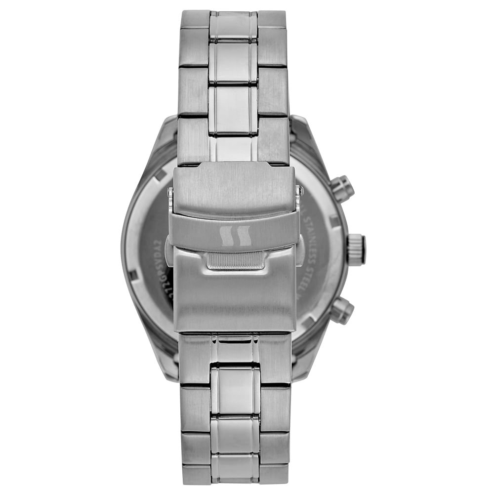 Relógio Masculino Cronógrafo Aço Aro 3D Prata Prata 5