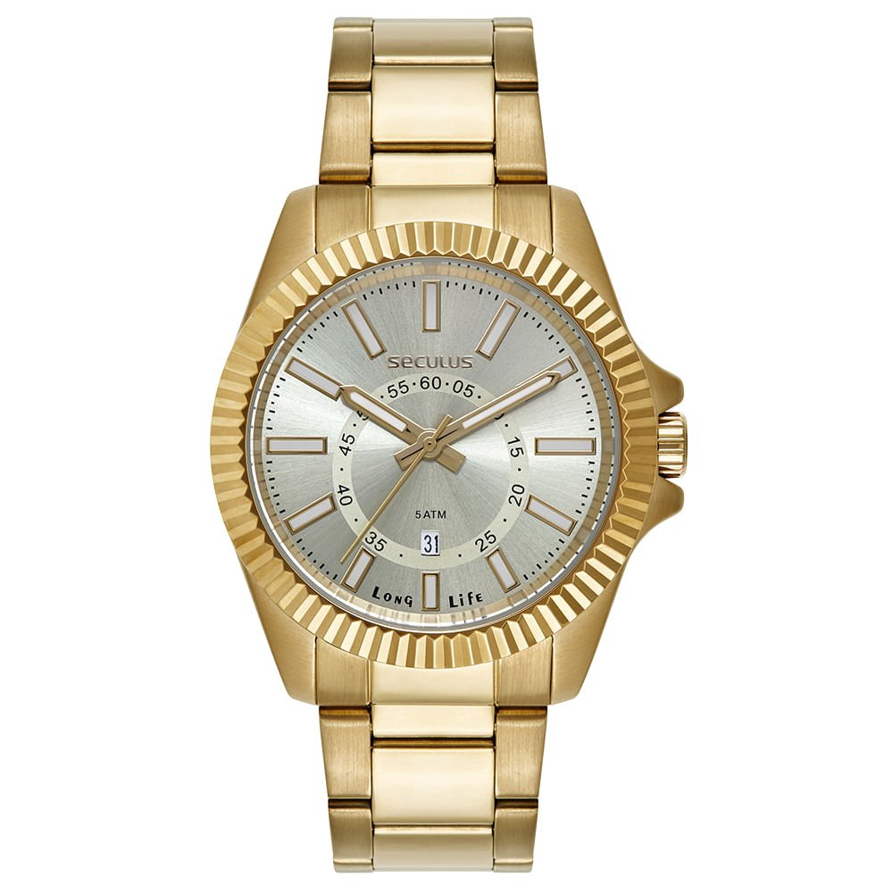 Relógio Masculino Aço Catraca Facetada Dourado Dourado 1