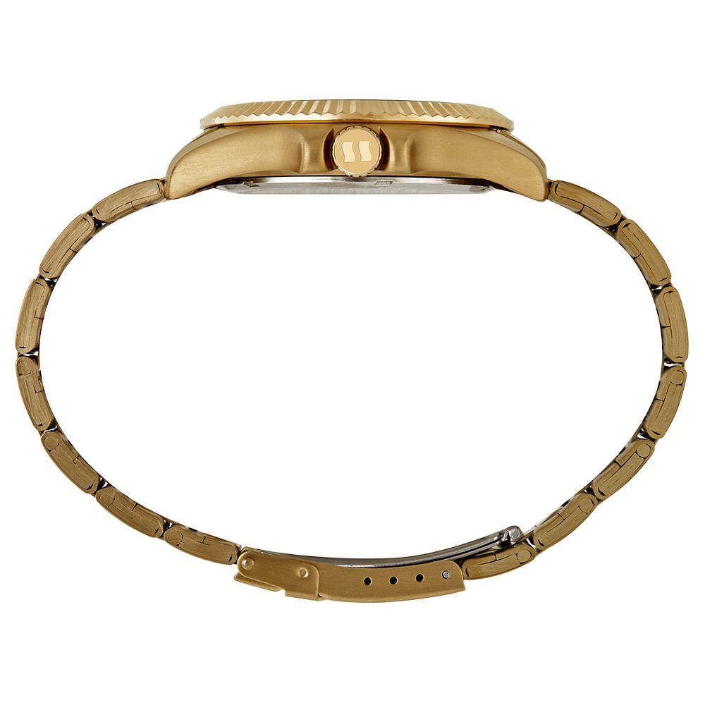 Relógio Masculino Aço Catraca Facetada Dourado Dourado 4
