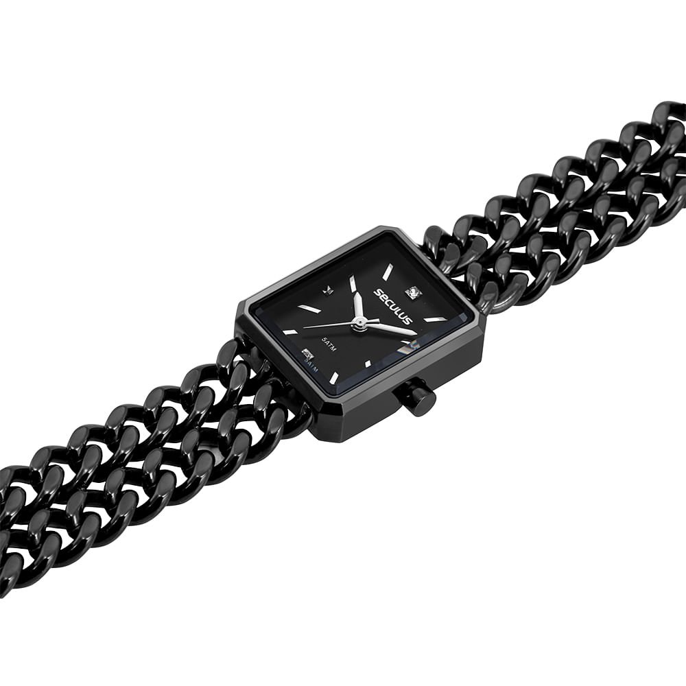 Relógio Feminino Quadrado Corrente Preto Preto 2