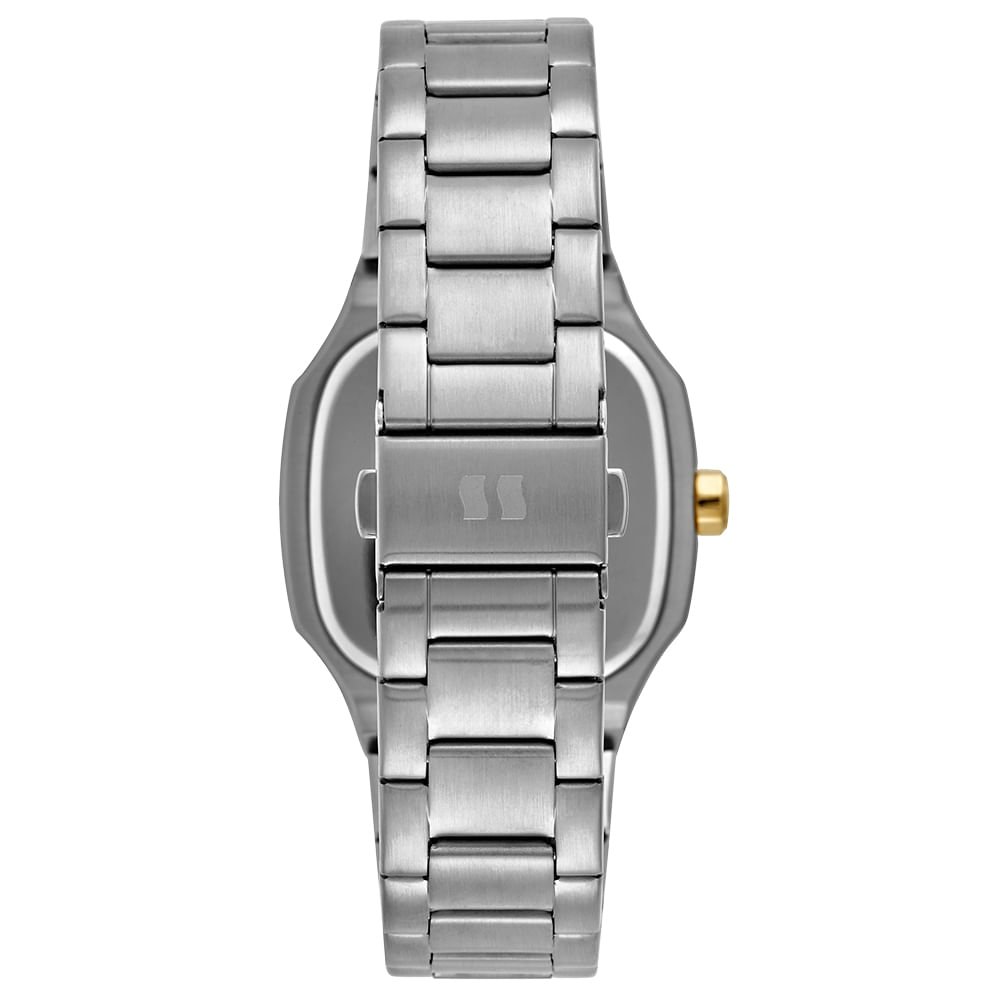 Relógio Masculino Quadrado Social Aço Prata e Dourado Dourado 5