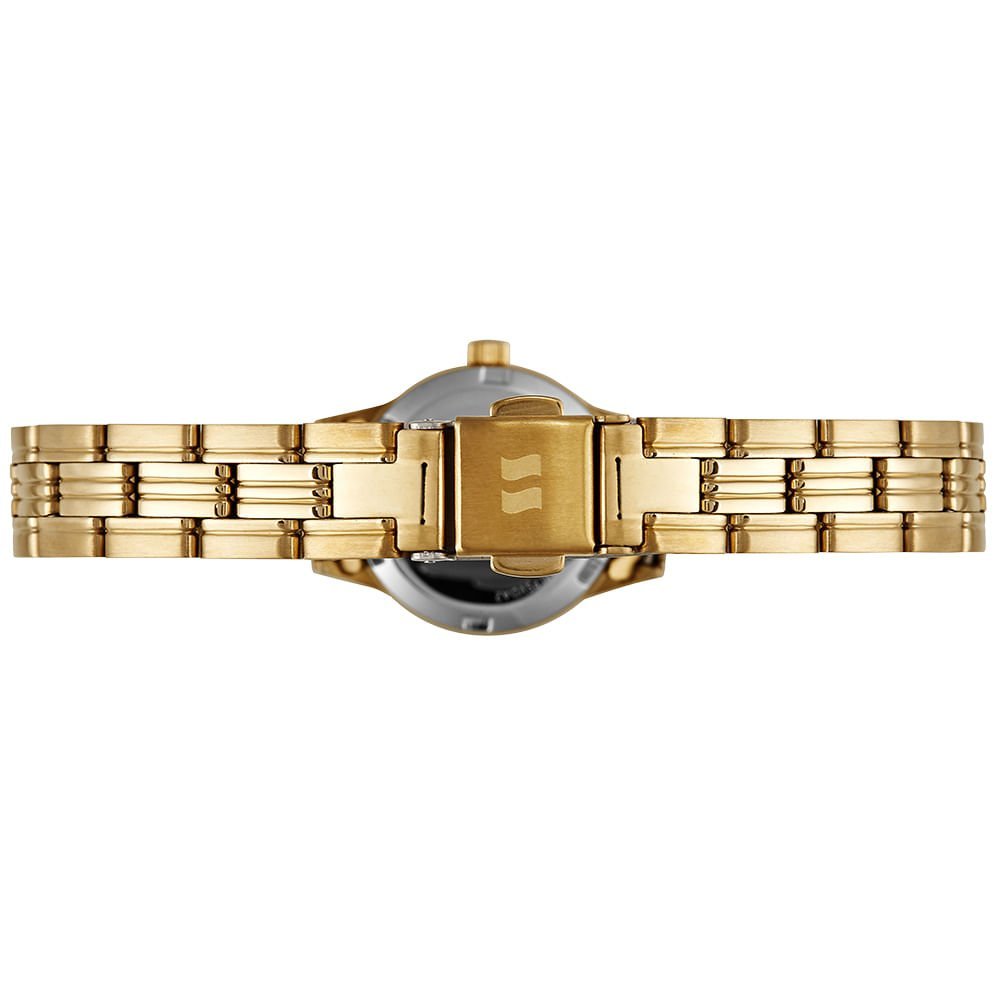 Kit Relógio Feminino Dourado Visor Azul com Colar e Brincos Dourado 5