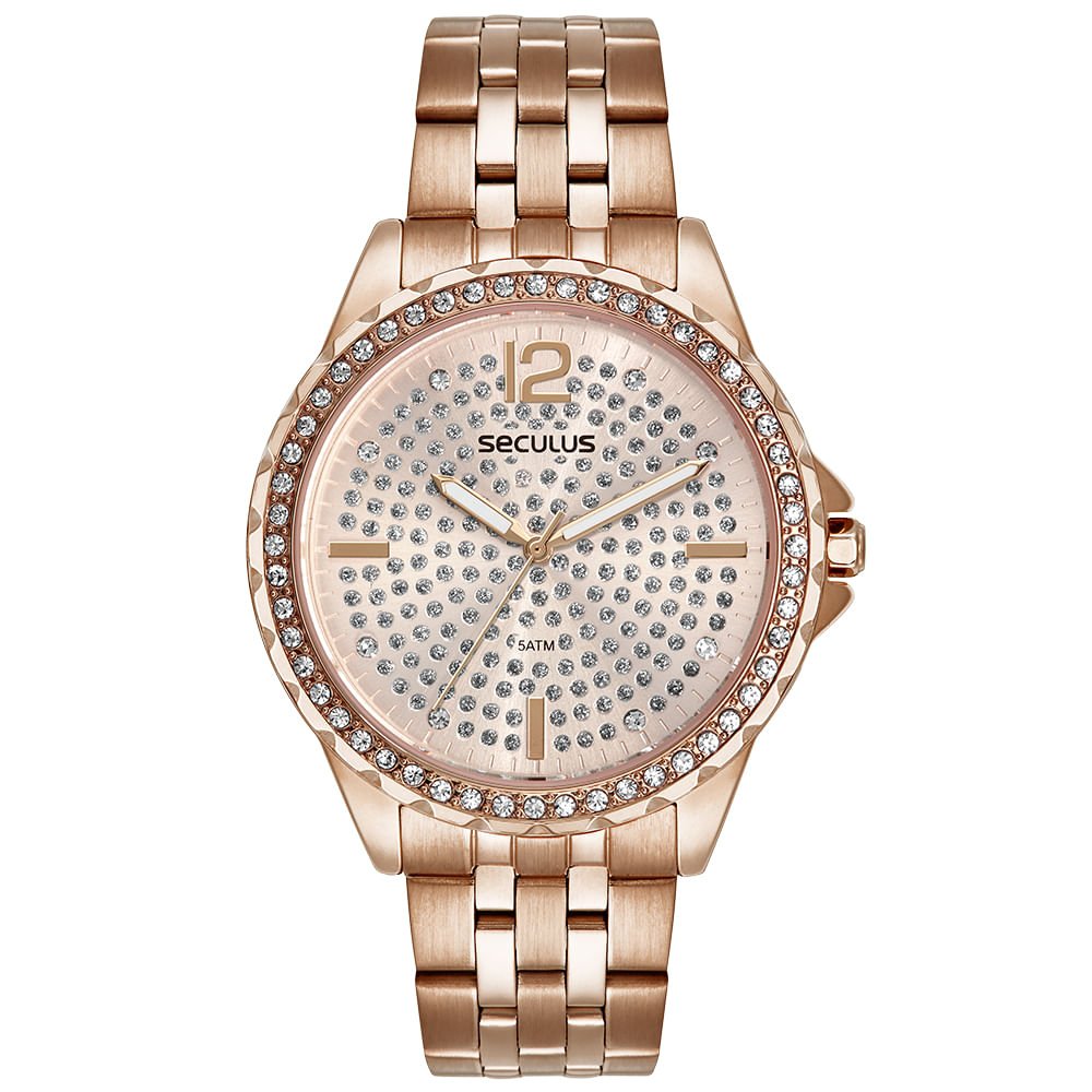 Kit Relógio Feminino Cristais Rosé com Pulseira Colorida Rosa 2