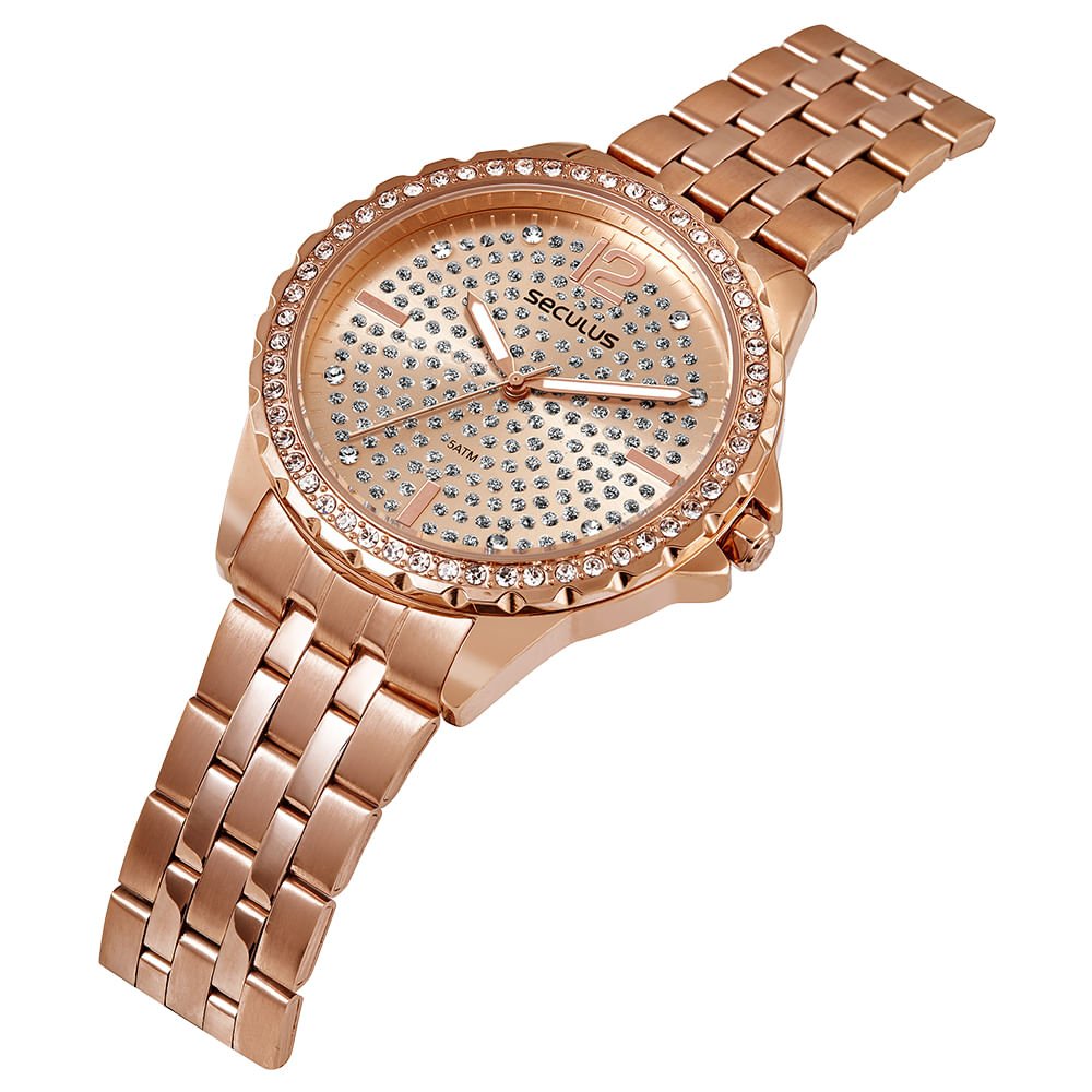 Kit Relógio Feminino Cristais Rosé com Pulseira Colorida Rosa 3